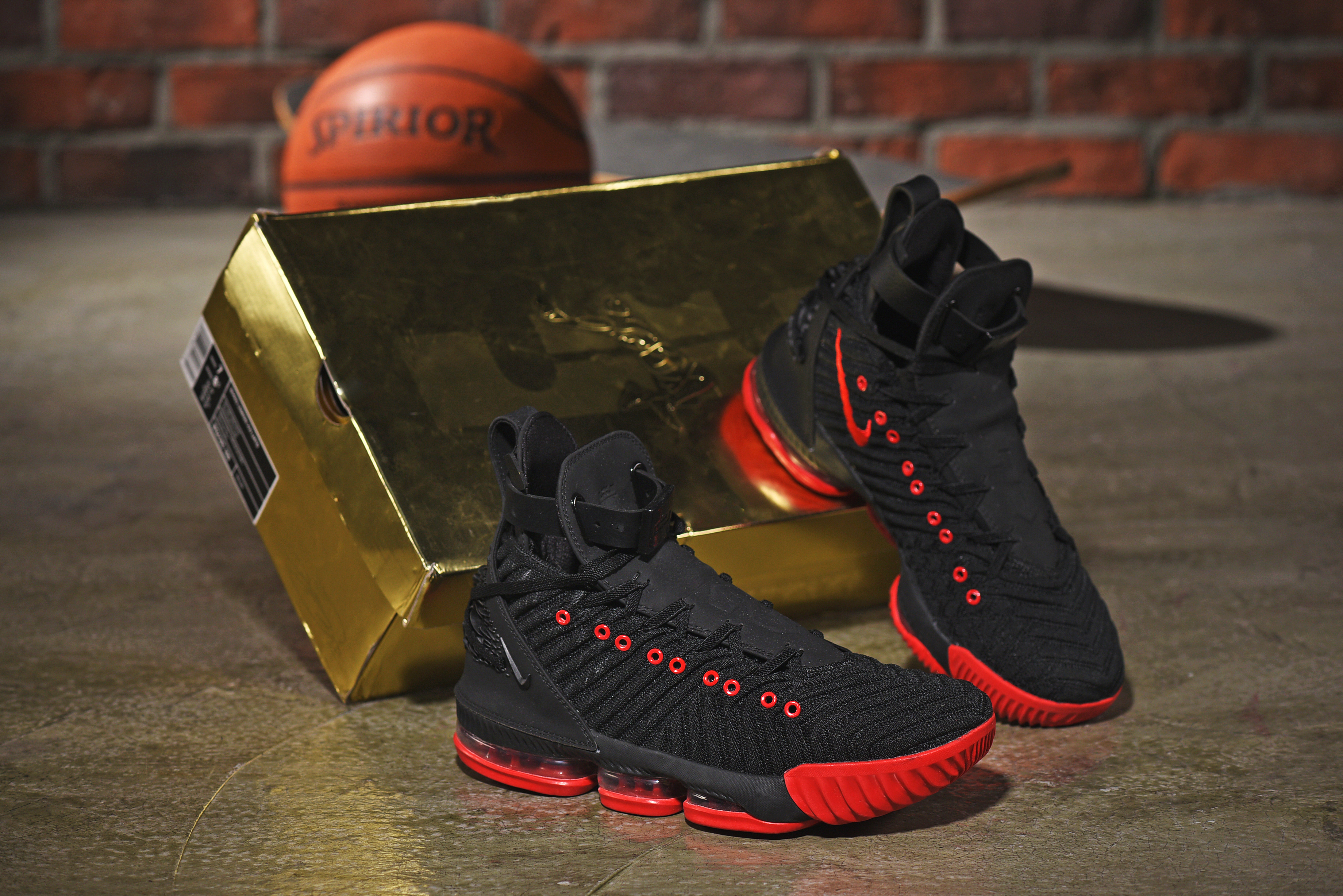 Men Nike Lebron James 16 Emboss Black Red Shoes